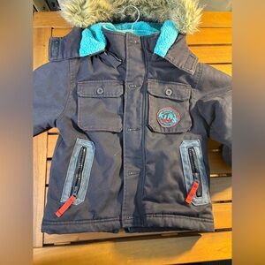 Boys Winter Coat Jacket Faux Fur Hood Fleece Lined Size  M
